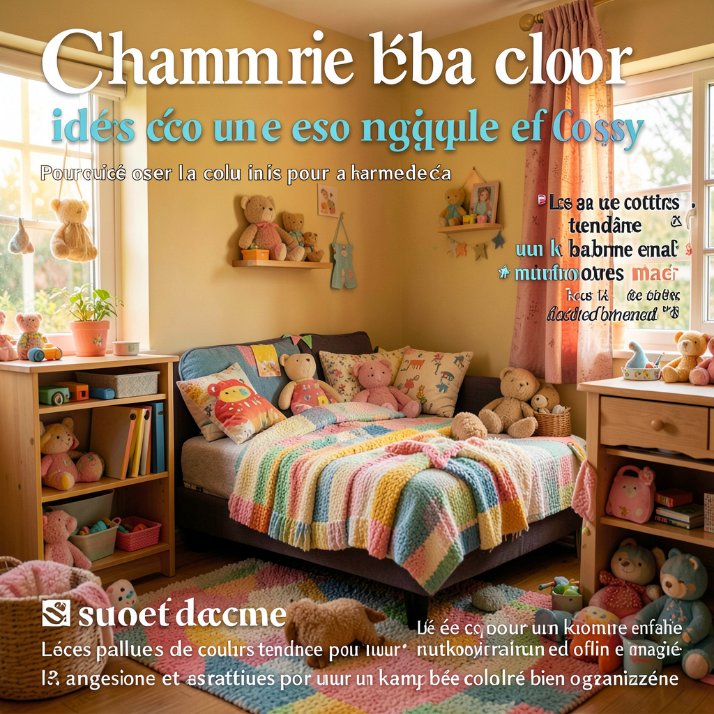 Chambre bébé colorée avec baldaquin blanc, tapis rond et mur vert sauge pastel, décoration enfant cosy