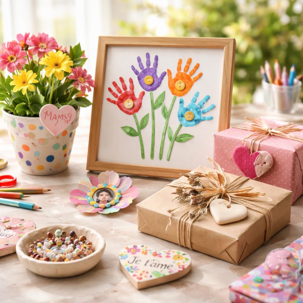 Mains d'enfant peignant un pot en terre cuite coloré, idée cadeau DIY fait main pour la fête des mères