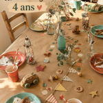 Fête d'anniversaire colorée avec des ballons et un gâteau pour un enfant de 4 ans.