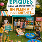 Fête d'anniversaire en plein air pour enfants avec décorations colorées