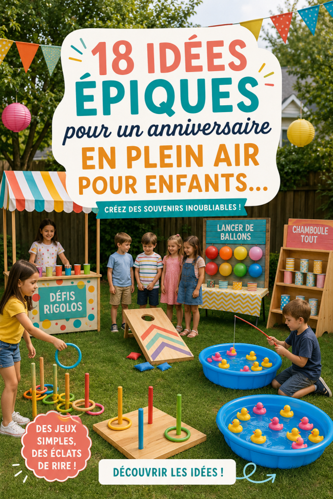 Fête d'anniversaire en plein air pour enfants avec décorations colorées