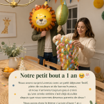 Fête d'anniversaire colorée pour un enfant d'un an avec des ballons et des décorations joyeuses