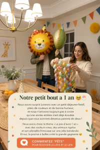 Fête d'anniversaire colorée pour un enfant d'un an avec des ballons et des décorations joyeuses