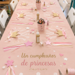 Fête d'anniversaire pour enfants sur le thème des princesses avec décorations colorées et gâteaux