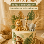 Un anniversaire sur le thème de la jungle avec des décorations colorées et des ballons.
