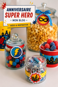 Fête d'anniversaire sur le thème des super héros avec décorations colorées
