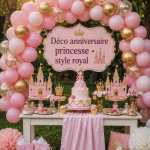 Décoration d'anniversaire sur le thème des princesses avec des éléments de style royal