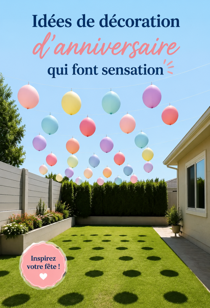 Une table décorée avec des ballons et des guirlandes pour un anniversaire festif.