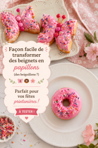 Des donuts en forme de papillon pour une fête printanière, décorés de couleurs vives.