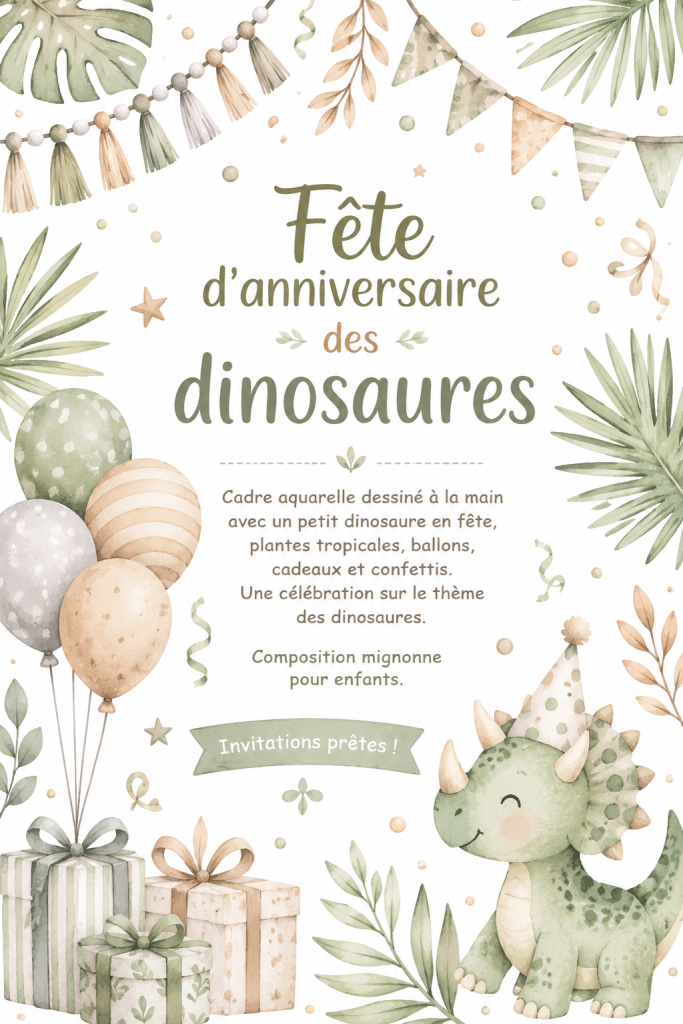 Fête d'anniversaire dino avec décoration thématique et gâteau amusant.