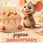 Un gâteau d'anniversaire joyeux décoré avec des fruits et des bougies colorées