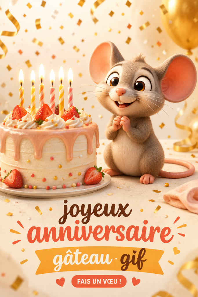Un gâteau d'anniversaire joyeux décoré avec des fruits et des bougies colorées