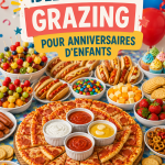 Buffet de Grazing Table coloré pour un anniversaire d'enfant.