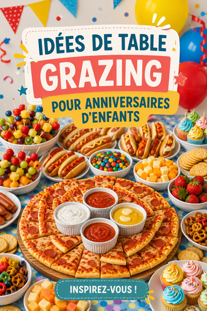 Buffet de Grazing Table coloré pour un anniversaire d'enfant.