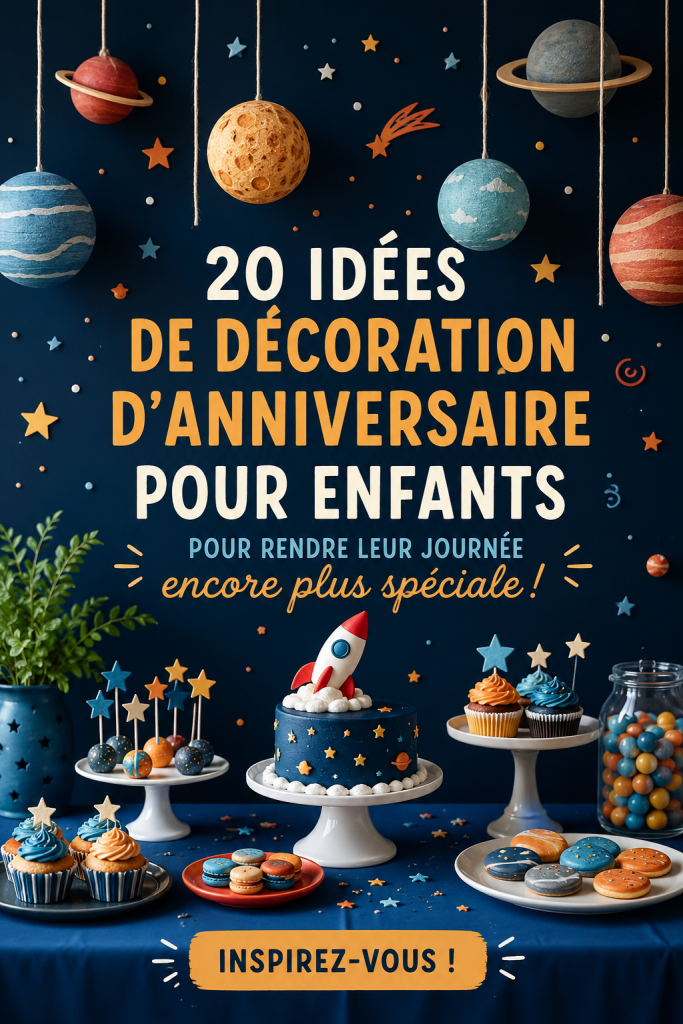 Une table décorée avec des ballons et des guirlandes pour l'anniversaire d'un enfant.