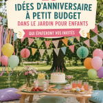 Une fête d'anniversaire colorée en extérieur avec des décorations colorées et des jeux pour enfants.