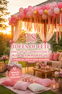 Fête d'anniversaire joyeuse pour une fille de 8 ans, avec des décorations colorées et des jeux amusants.