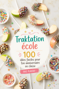 Un assortiment de goûters d'anniversaire colorés disposés sur une table d'école.