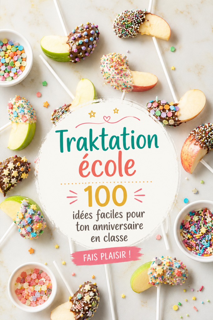 Un assortiment de goûters d'anniversaire colorés disposés sur une table d'école.