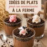 Buffet d'anniversaire à la ferme avec des plats colorés et festifs