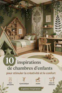 Chambre d'enfant décorée avec des couleurs apaisantes et des accessoires créatifs.