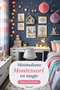 Intérieur de la chambre d'un enfant avec des meubles minimalistes et des jeux éducatifs Montessori.