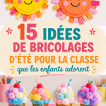 Un groupe d'enfants souriants réalisant des activités manuelles en plein air durant l'été.