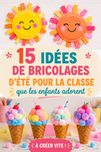 Un groupe d'enfants souriants réalisant des activités manuelles en plein air durant l'été.