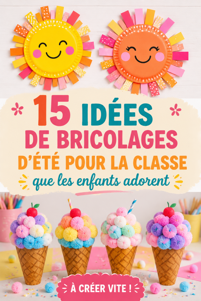 Un groupe d'enfants souriants réalisant des activités manuelles en plein air durant l'été.
