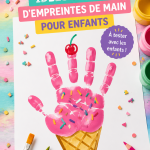 Création colorée d'un enfant avec des empreintes de mains sur une feuille.