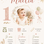 Affiche personnalisée pour un anniversaire d'enfant, décorée de couleurs vives et de motifs festifs.