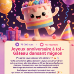 Un gâteau d'anniversaire dansant avec des bougies et des sourires joyeux