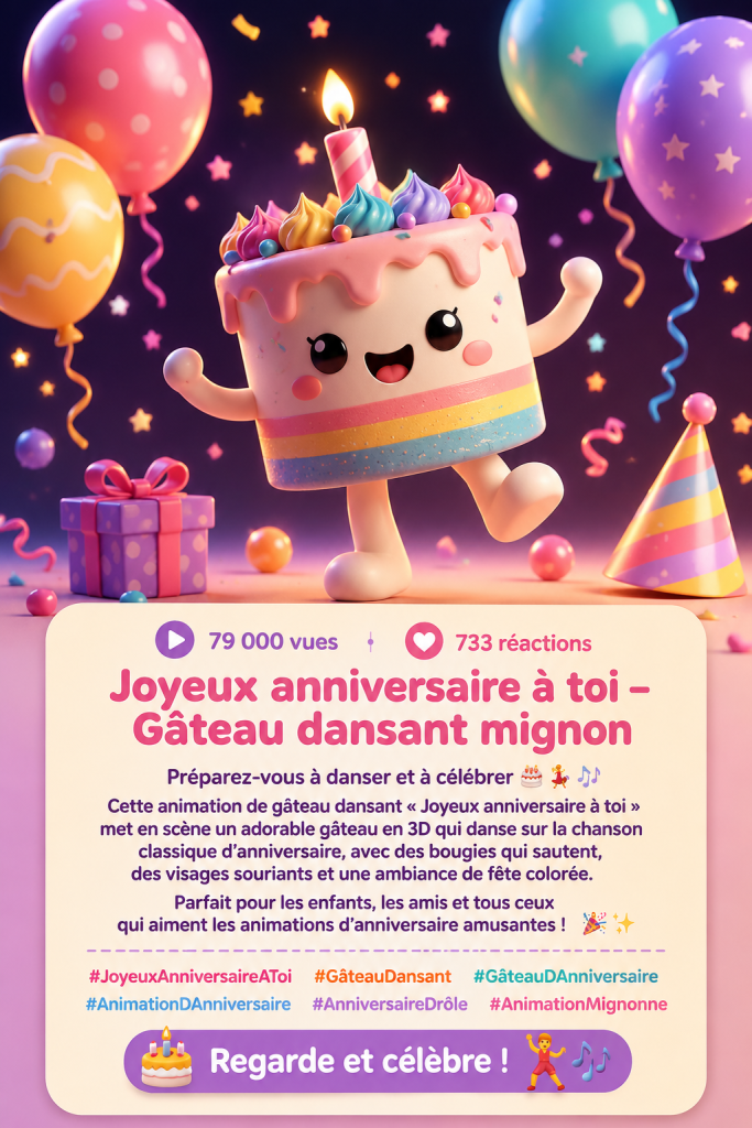 Un gâteau d'anniversaire dansant avec des bougies et des sourires joyeux