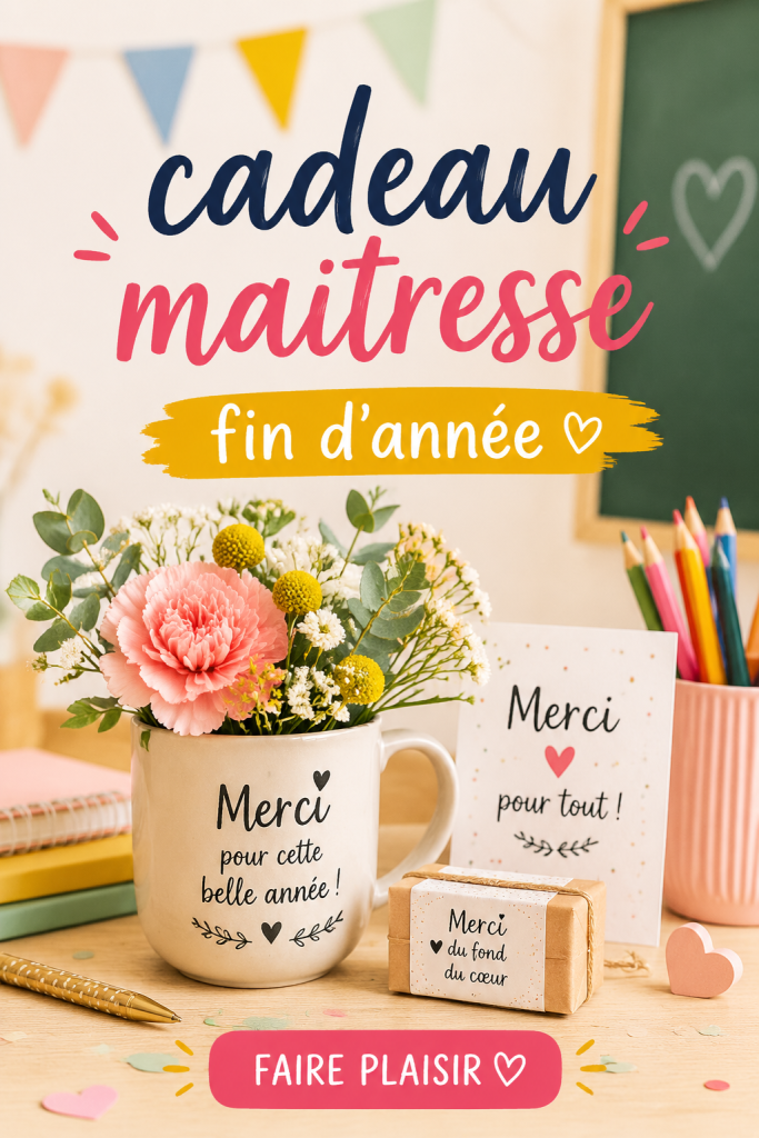 Cadeaux variés pour la maîtresse en fin d'année, montrant des options de présentations créatives.