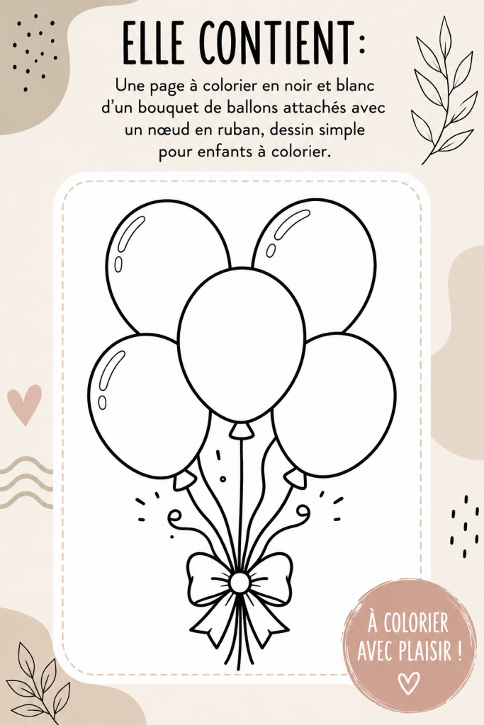 Une page de coloriage de ballons à colorier pour enfants, au design simple et attrayant.