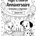 Modèles de coloriage d'anniversaire colorés et variés pour enfants.