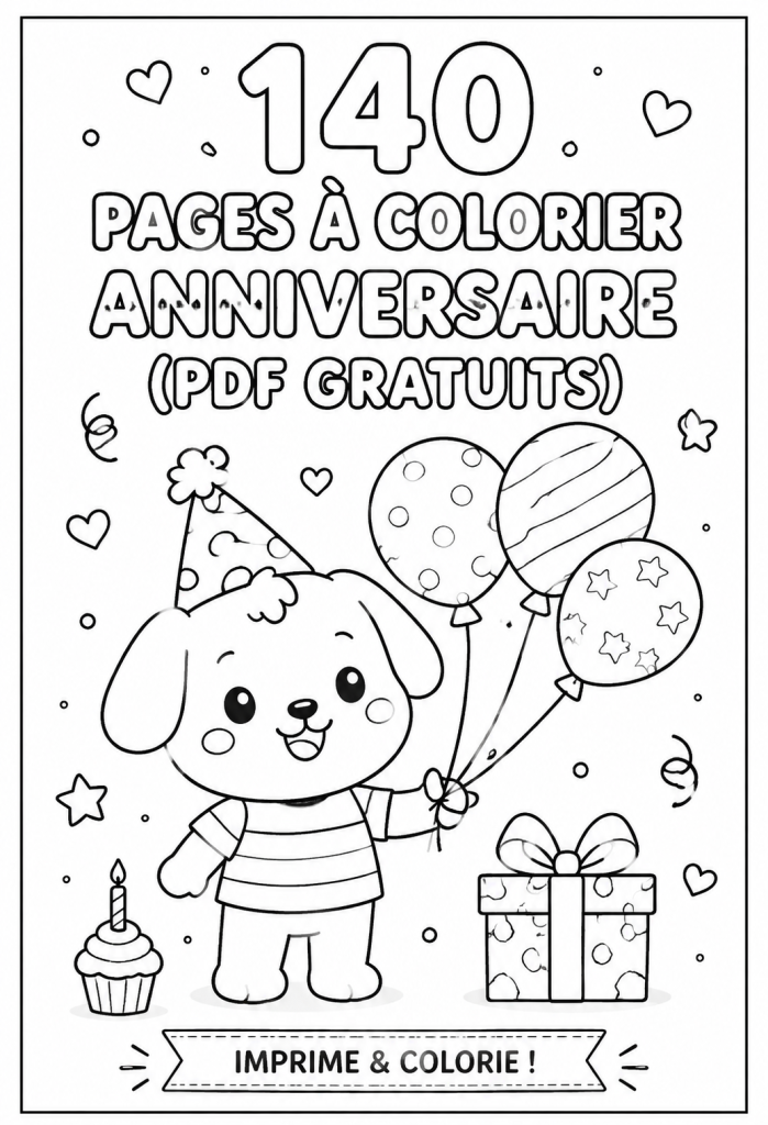 Une sélection de pages à colorier pour les anniversaires, avec des motifs joyeux.