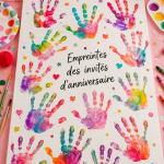 Empreintes de mains colorées réalisées par des enfants lors d'une fête d'anniversaire