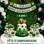 Fête d'anniversaire sur le thème du football avec des décorations colorées et des ballons