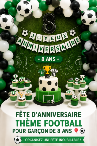 Fête d'anniversaire sur le thème du football avec des décorations colorées et des ballons
