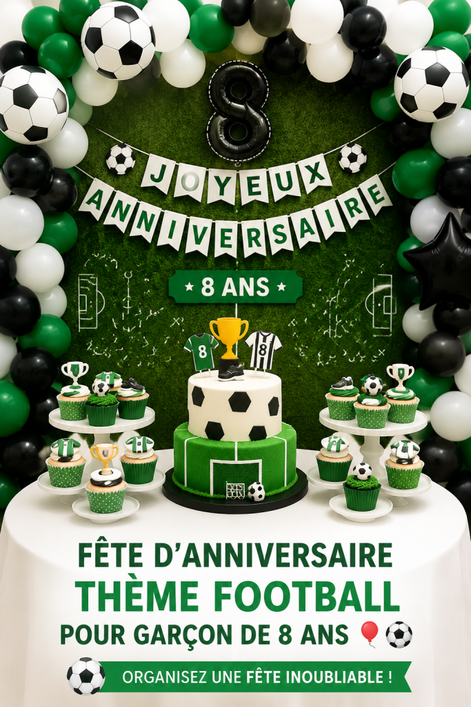 Fête d'anniversaire sur le thème du football avec des décorations colorées et des ballons
