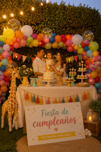 Fête d'anniversaire avec décorations colorées et ambiance festive
