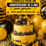Thèmes d'anniversaire créatifs pour garçons de 5 ans avec décorations colorées.