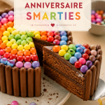 Un gâteau d'anniversaire moelleux décoré de Smarties colorés