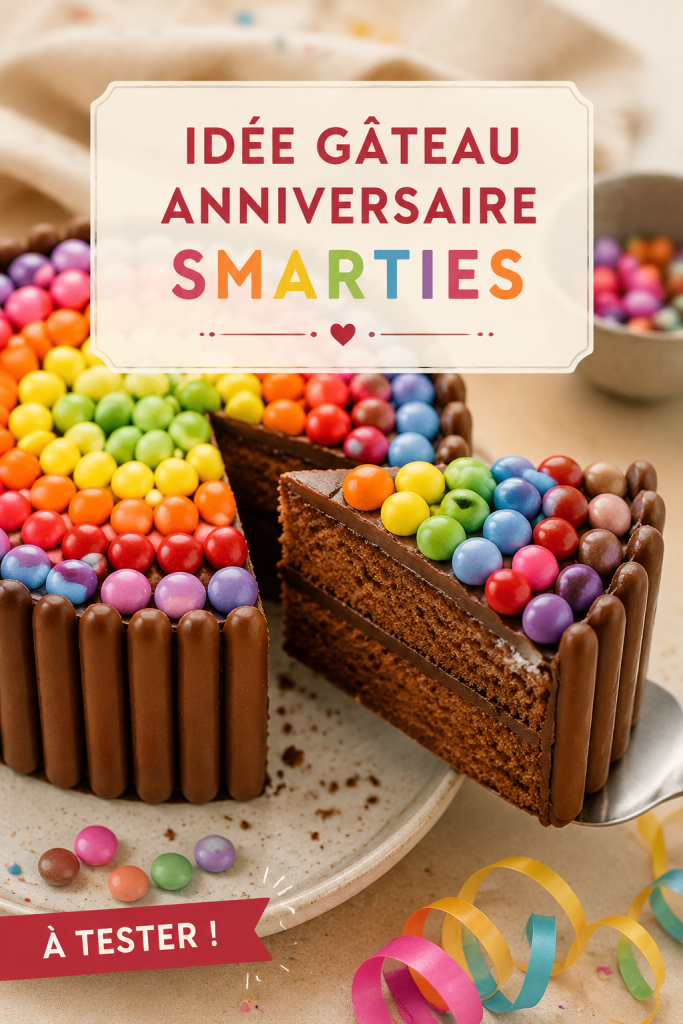 Un gâteau d'anniversaire moelleux décoré de Smarties colorés