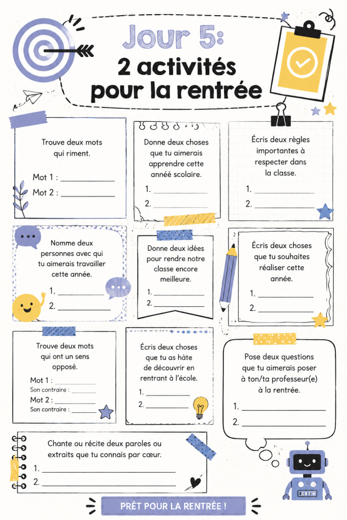 Deux enfants créent un journal de bord familial ensemble pour la rentrée scolaire.