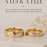 Deux alliances élégantes posées sur un lit, symbolisant l'amour et l'union.
