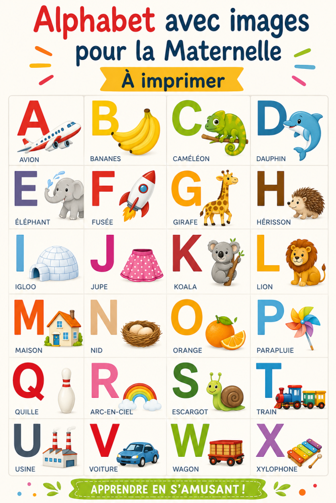 Alphabet ludique à imprimer pour la maternelle avec images colorées