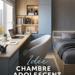 Chambre d'adolescent aménagée avec des éléments modernes et colorés.