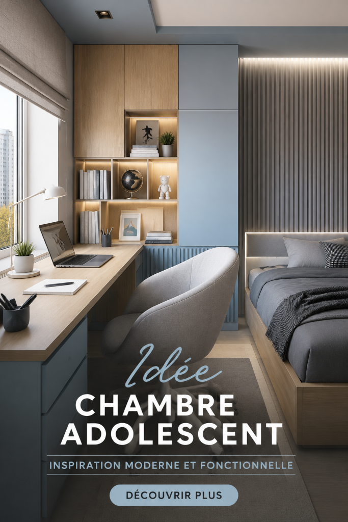 Chambre d'adolescent aménagée avec des éléments modernes et colorés.